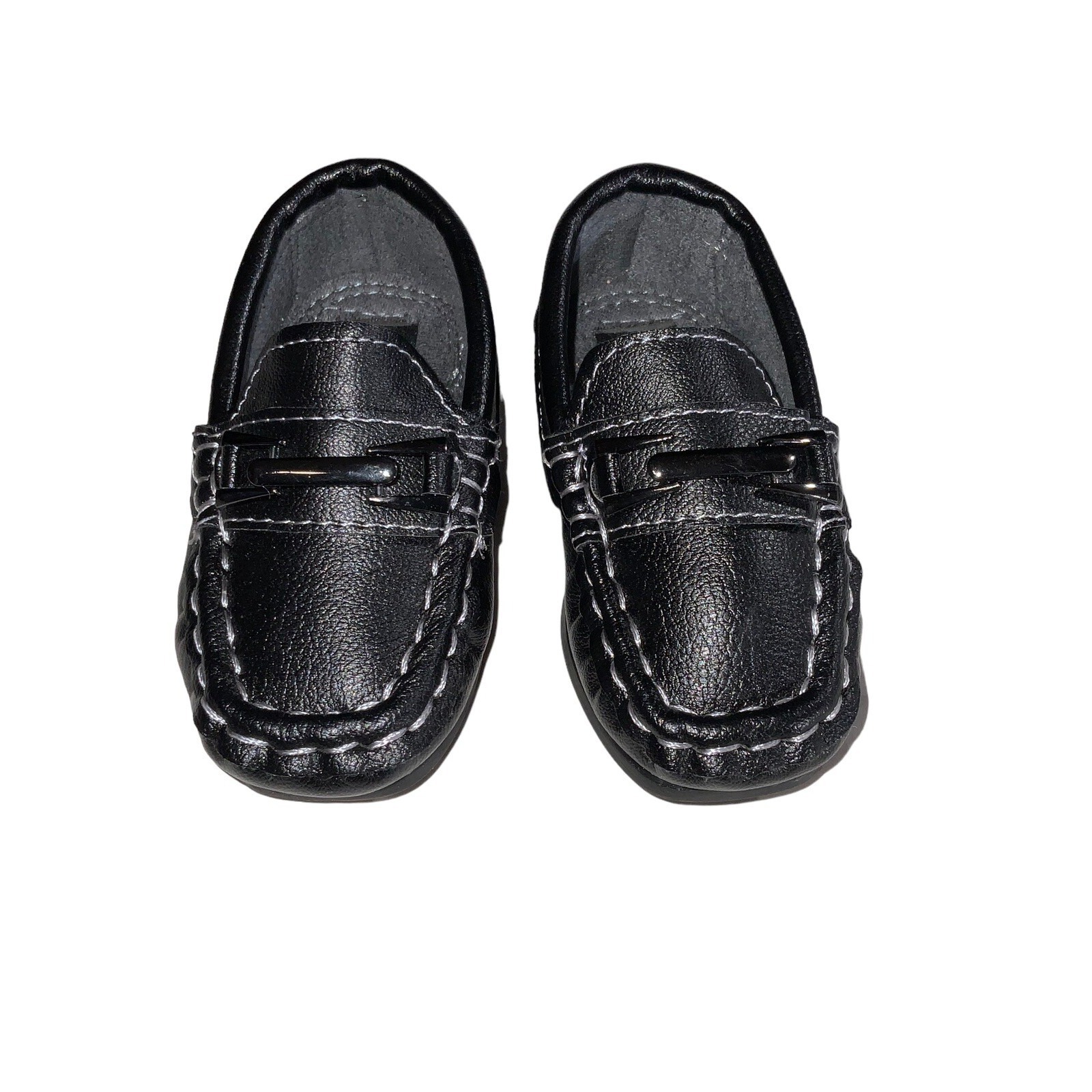 Boys Josmo Black Loafers With Black Metal Bar Accents Sz 2